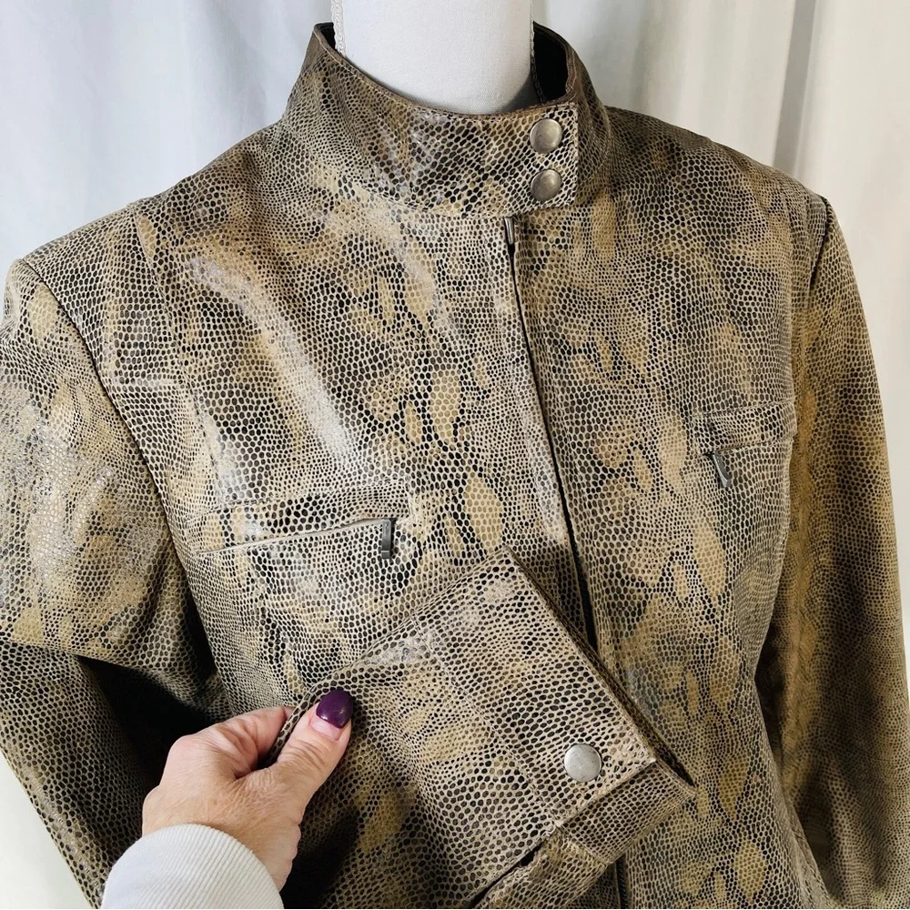 Alfani GenuineLeather Python-Embossed Moto Jacket/ Size XL - Picture 6 of 16
